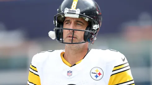 Aaron Rodgers #8 of the Pittsburgh Steelers in 2025.