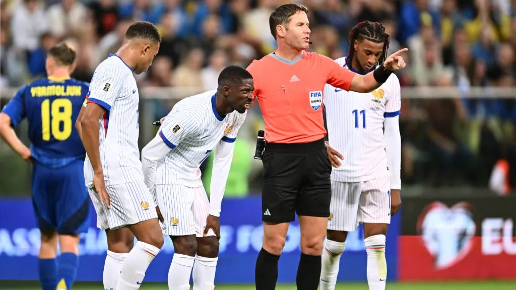 Ousmane Dembele gets injured during the UEFA qualifier against Ukraine. (Mateusz Slodkowski/Getty Images)