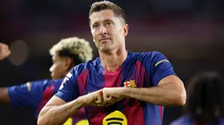 Robert Lewandowski of FC Barcelona celebrates scoring a goal.