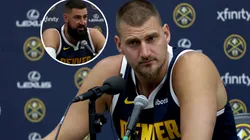 Nikola Jokic and Jonas Valanciunas of the Denver Nuggets.