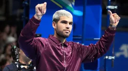 Carlos Alcaraz of Spain celebrates a victory at the Japan Open.