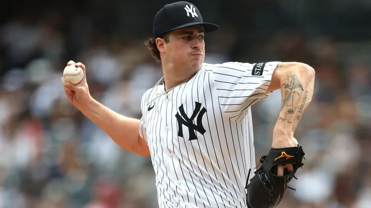Cam Schlittler #31 of the New York Yankees pitches.