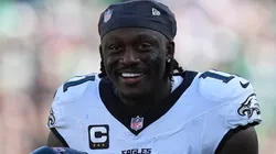 A.J. Brown #11 of the Philadelphia Eagles smiles.