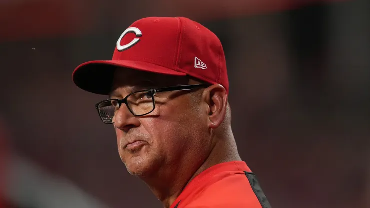 Terry Francona looks on from the dugout during the game vs the Marlins on July 08, 2025 in Cincinnati.