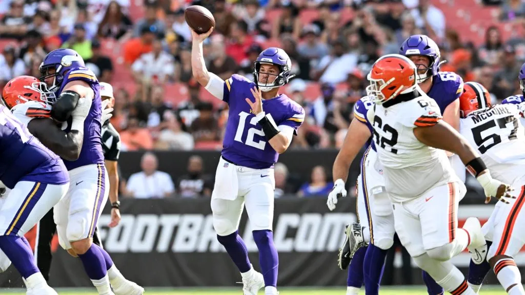 Nick Mullens #12 of the Minnesota Vikings throws a pass in 2024. (Source: Nick Cammett/Getty Images)