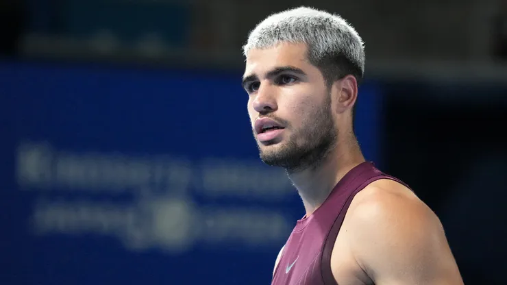 Carlos Alcaraz of Spain looks on during the Tokyo Open.