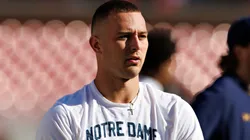 CJ Carr #13 of the Notre Dame Fighting Irish.