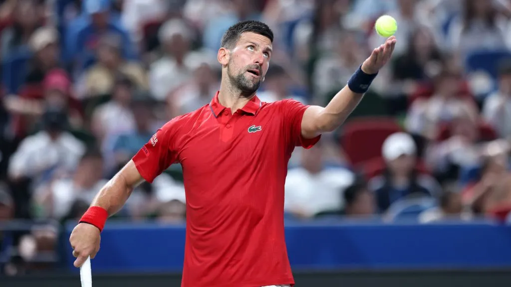 Novak Djokovic during his Shanghai Masters game against Marin Cilic. (Hu Chengwei/Getty Images)