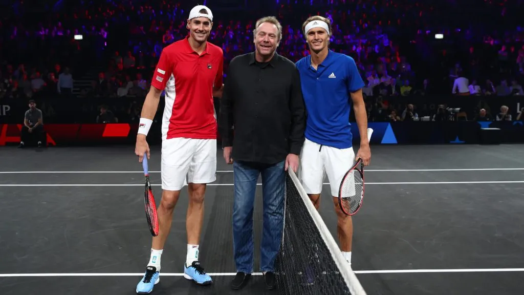 Marc Rosset with John Isner and Alexander Zverev during the Laver Cup. (Julian Finney/Getty Images)