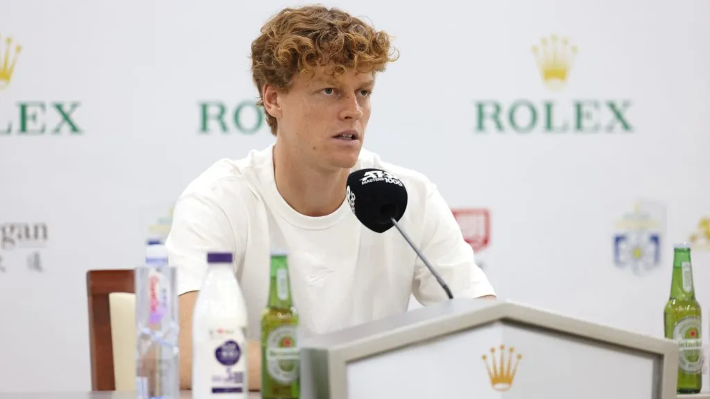 Jannik Sinner during a press conference prior to his Shanghai Masters opener. (Hu Chengwei/Getty Images)