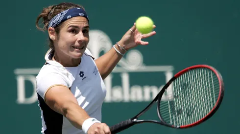 Virginia Ruano Pascual in action during the Family Circle Cup.