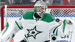 Jake Oettinger #29 of the Dallas Stars makes a save against the Oilers during the Western Conference Final.