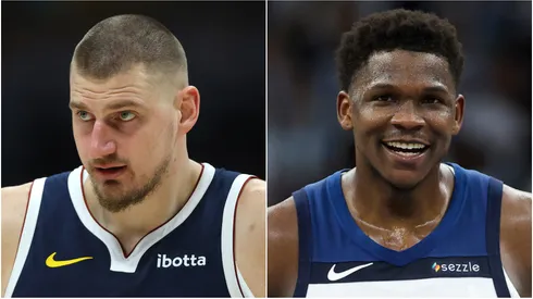 Nikola Jokic of the Denver Nuggets and Anthony Edwards of the Minnesota Timberwolves.
