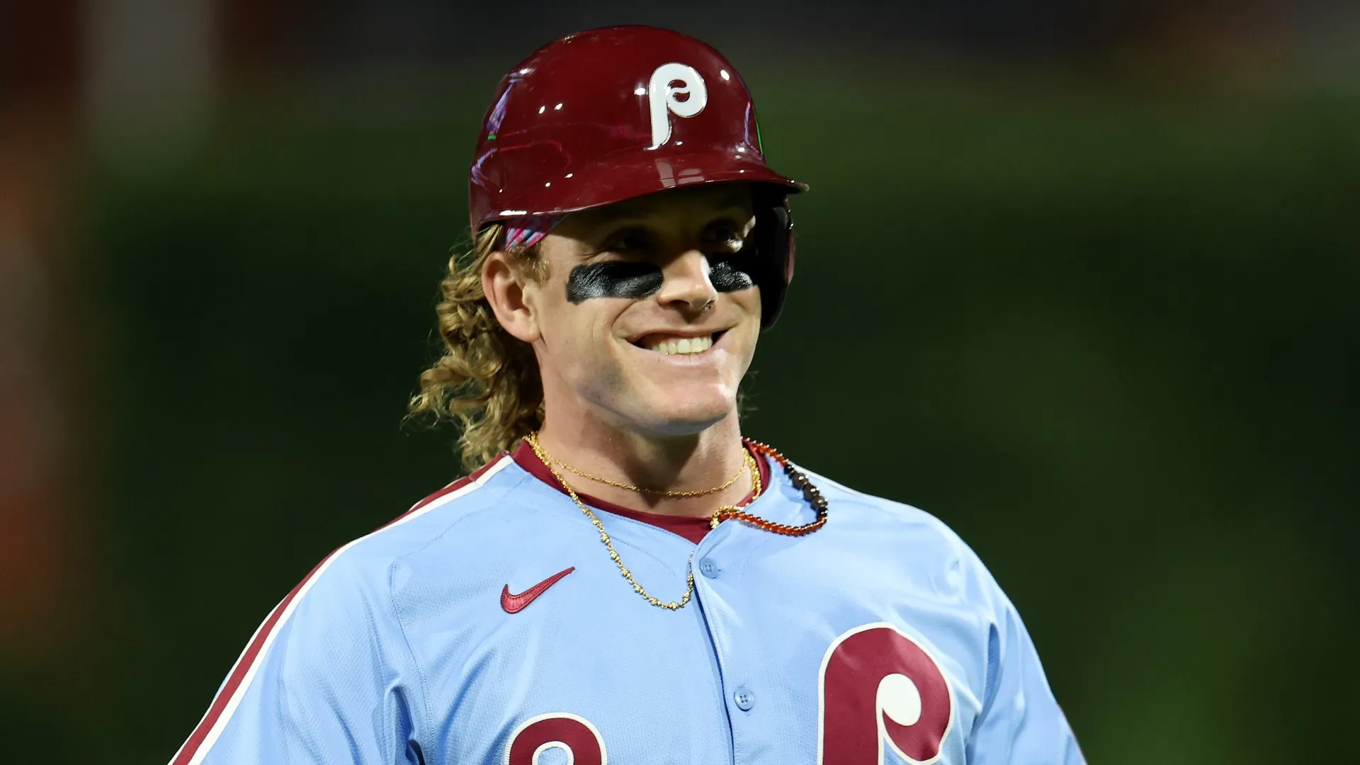 Harrison Bader smiles during a game
