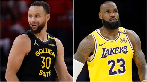 Stephen Curry #30 of the Golden State Warriors and LeBron James #23 of the Los Angeles Lakers.