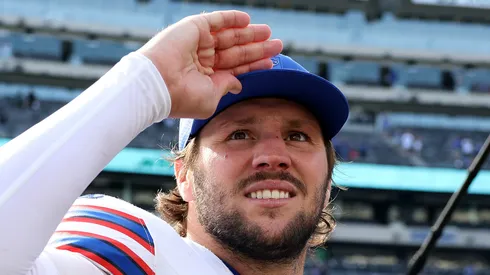 Josh Allen looks at the stands after a game.