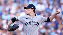 Max Fried pitches during game two vs the Blue Jays on October 05, 2025 in Toronto.