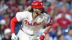 Alec Bohm #28 of the Philadelphia Phillies hits a single.