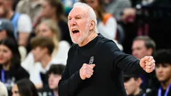 Former head coach Gregg Popovich of the San Antonio Spurs yells to his team.