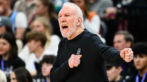 Former head coach Gregg Popovich of the San Antonio Spurs yells to his team.