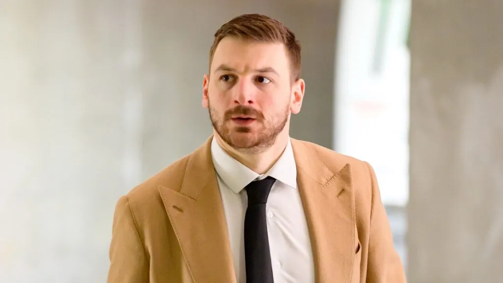 Zach Hyman arrives for a game