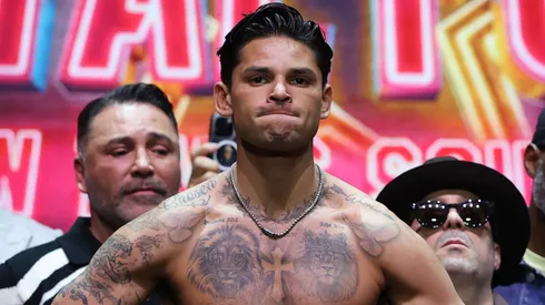 Ryan Garcia during the weigh-in for his fight against Rolly Romero.