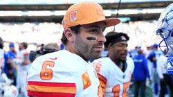 Baker Mayfield #6 of the Tampa Bay Buccaneers looks on.