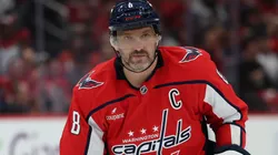 Alex Ovechkin #8 of the Washington Capitals skates against the Boston Bruins.