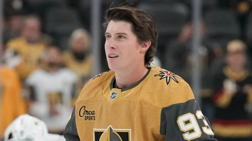 Mitch Marner during warmups in Las Vegas