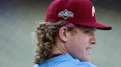 Harrison Bader looks on before the game vs the Dodgers in the NLDS on October 08, 2025, California.