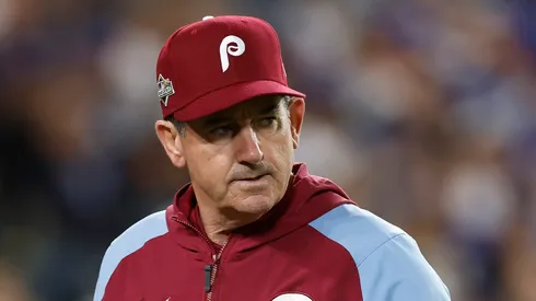Rob Thomson looks on against the Dodgers during the NLDS on October 08, 2025, Los Angeles.