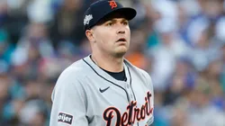 Tarik Skubal #29 of the Detroit Tigers looks on.