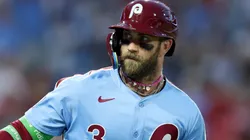 Bryce Harper speaks to reporters after the Phillies’ NLDS exit.