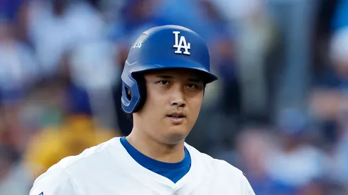 Shohei Ohtani walks to the dugout after striking out on October 09, 2025 in Los Angeles, California.
