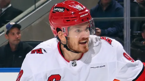 Jack Roslovic #98 skates in an NHL game.