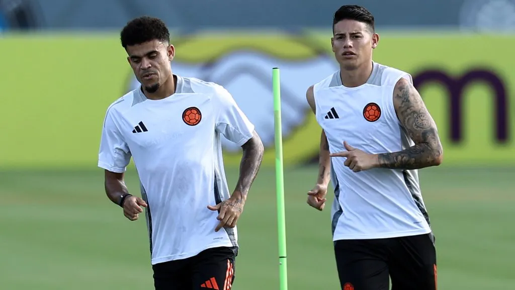 Luis Diaz and James Rodriguez training for Colombia. (Tim Nwachukwu/Getty Images)