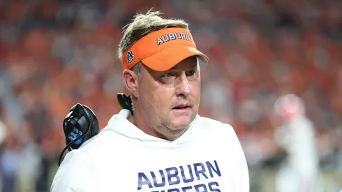Hugh Freeze reacts vs Georgia during the second quarter on October 11, 2025 in Alabama.