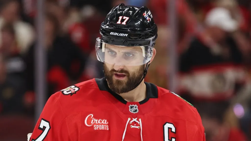 Nick Foligno looks on before a face-off