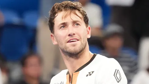 Casper Ruud looks to the stands after a game.