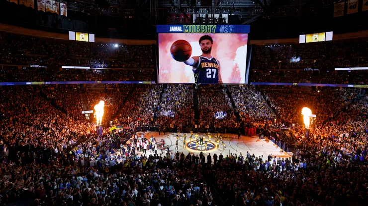 A general view as Jamal Murray #27 of the Denver Nuggets at Ball Arena in 2023.