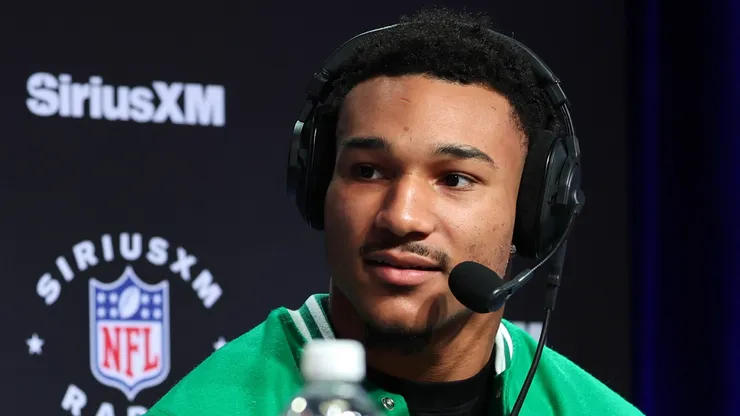 Brian Branch speaks on SiriusXM at Super Bowl LVIII on February 09, 2024 in Las Vegas.
