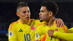 Luis Diaz of Colombia celebrates with teammate James Rodriguez.