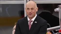Chicago Blackhawks coach Jeff Blashill looks on during an NHL game.