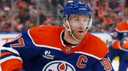 Connor McDavid #97 of the Edmonton Oilers skates against the Calgary Flames.