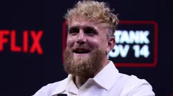 Jake Paul speaks at a news conference about his exhibition match.