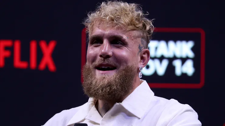 Jake Paul speaks at a news conference about his exhibition match.