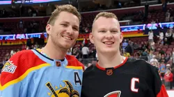 Matthew Tkachuk (left) and Brady Tkachuk (right) at FLA Live Arena.