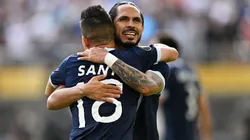 Jose Morales #16 of Guatemala celebrates with Oscar Santis #18.