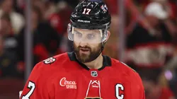 Nick Foligno #17 of the Blackhawks looks on during the third period against the Canadiens.