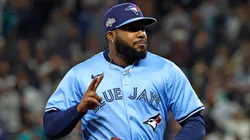 Vladimir Guerrero Jr. #27 of the Toronto Blue Jays jogs across the field.